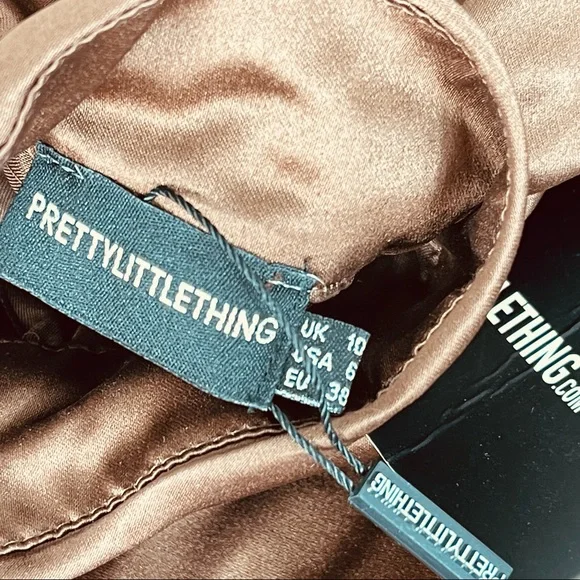 🌟SOLD PRETTYLITTLETHING Chocolate high neck underwire detail ruched midi 6 NEW - Picture 9 of 15